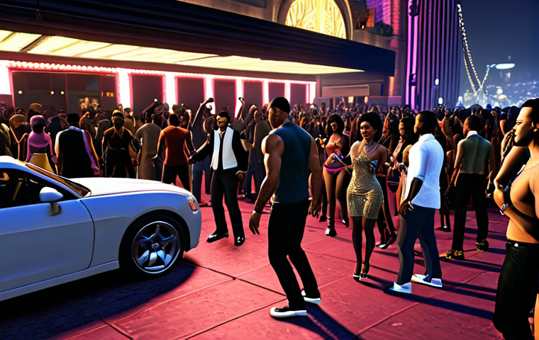 **Image:** A bustling Los Santos nightclub scene. Crowds of diverse characters dancing, flashing lights, expensive cars parked outside. Focus on the vibe of wealth and success. **Keywords:** Nightclub, Los Santos, GTA5, party, luxury cars, wealth, nightlife.